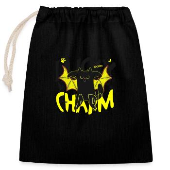Porte-bonheur chat noir chauve-souris ailes Halloween - Sac cadeau en coton avec cordon (25 x 30 cm) - noir - Devant
