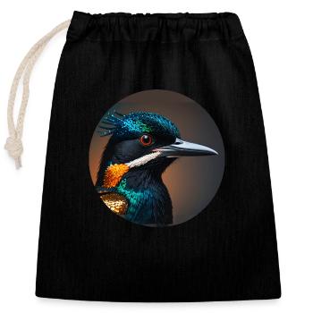 hummingbird, bird, illustration, colorful, glitter, kingfisher - Closable cotton gift bag (25x30cm) - black - Front