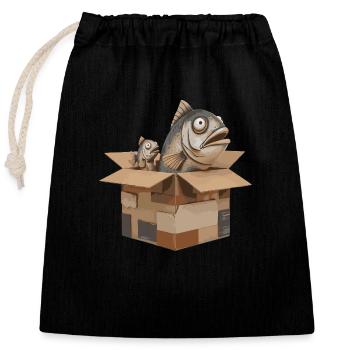 GROSSER FISCH KLEINER FISCH PAPPSCHACHTEL - Verschließbarer Geschenkbeutel aus Baumwolle (25x30cm) - Schwarz - Vorne