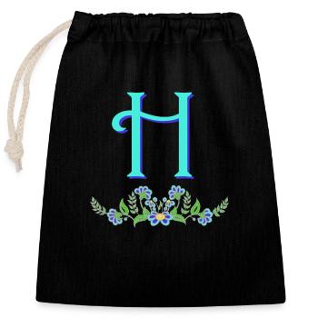 fleur bleue h - Sac cadeau en coton avec cordon (25 x 30 cm) - noir - Devant