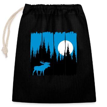 Moose in front of the moon / sun forest dweller forest deer animal - Closable cotton gift bag (25x30cm) - black - Front