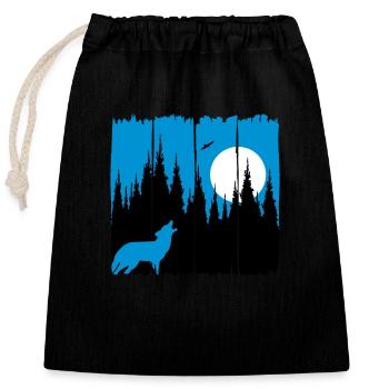 Wolf in front of the moon / sun forest dweller forest animal gift - Closable cotton gift bag (25x30cm) - black - Front