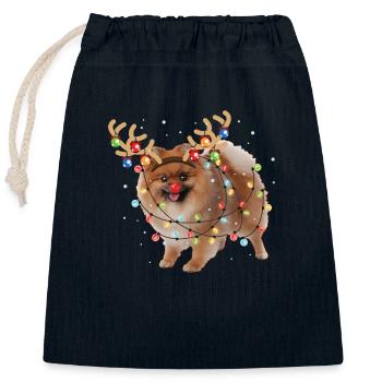 Noël Poméranien Lover Noël Chien Cadeau - Sac cadeau en coton avec cordon (25 x 30 cm) - bleu marine - Devant