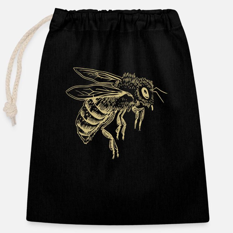 Bee - Beekeeper - Closable cotton gift bag (25x30cm) - black