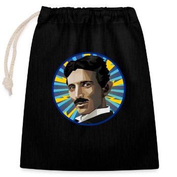 Nicola Tesla Popart - Verschließbarer Geschenkbeutel aus Baumwolle (25x30cm) - Schwarz - Vorne