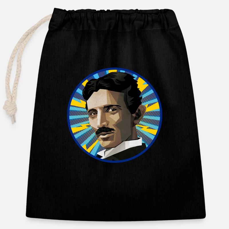 Nicola Tesla Popart - Sac cadeau en coton avec cordon (25 x 30 cm) - noir