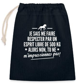 cadeau humour cheval / citation cheval - Sac cadeau en coton avec cordon (25 x 30 cm) - bleu marine - Devant