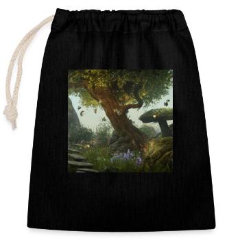 Forêt magique - Sac cadeau en coton avec cordon (25 x 30 cm) - noir - Devant