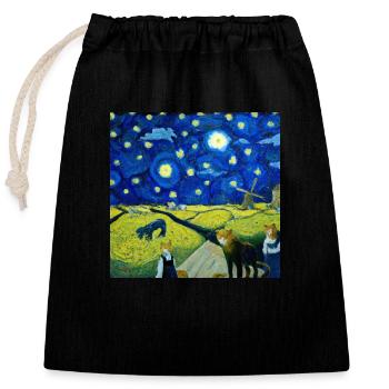 Cats in the "starry night" - Closable cotton gift bag (25x30cm) - black - Front