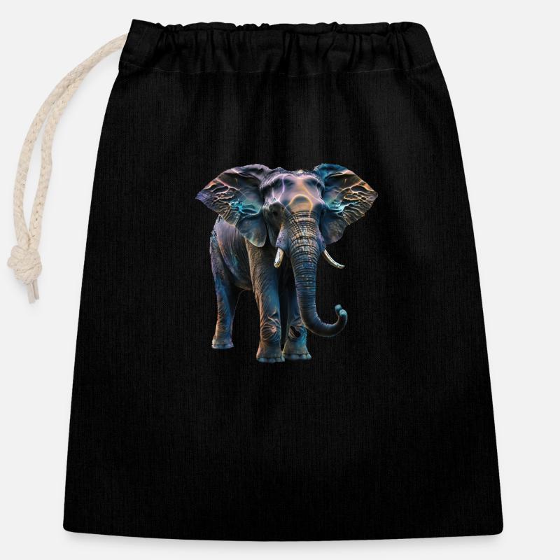 Elephant iriscent II - Closable cotton gift bag (25x30cm) - black