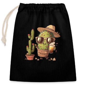 Drôle de buveur de bière: Le cactus au sombrero - Sac cadeau en coton avec cordon (25 x 30 cm) - noir - Devant