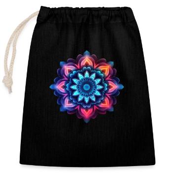 Mandala bunte Blume Neon - Verschließbarer Geschenkbeutel aus Baumwolle (25x30cm) - Schwarz - Vorne