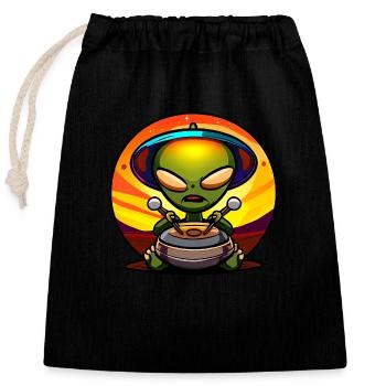 Joueur de handpan extraterrestre - Sac cadeau en coton avec cordon (25 x 30 cm) - noir - Devant
