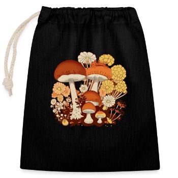 Flowers and mushrooms n°5 - Closable cotton gift bag (25x30cm) - black - Front