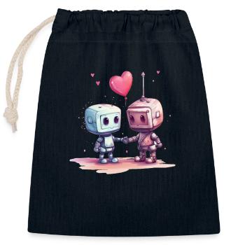 Robots in love - Closable cotton gift bag (25x30cm) - navy - Front