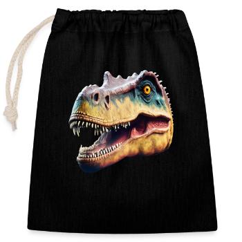 Dinokopf - Dinosaurierkopf - Verschließbarer Geschenkbeutel aus Baumwolle (25x30cm) - Schwarz - Vorne