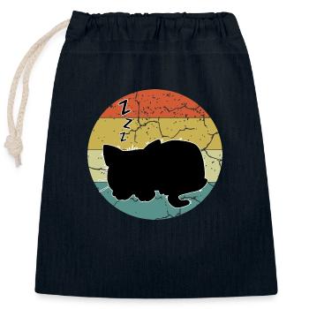 Retro Vintage Niedliche Katze Sonnenuntergang Design - Verschließbarer Geschenkbeutel aus Baumwolle (25x30cm) - Navy - Vorne
