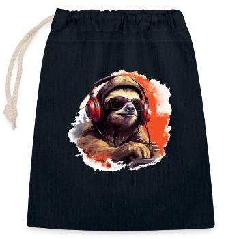 Conception de paresseux avec casque pour musiciens - Sac cadeau en coton avec cordon (25 x 30 cm) - bleu marine - Devant