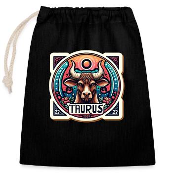 Taurus Sternzeichen - Verschließbarer Geschenkbeutel aus Baumwolle (25x30cm) - Schwarz - Vorne
