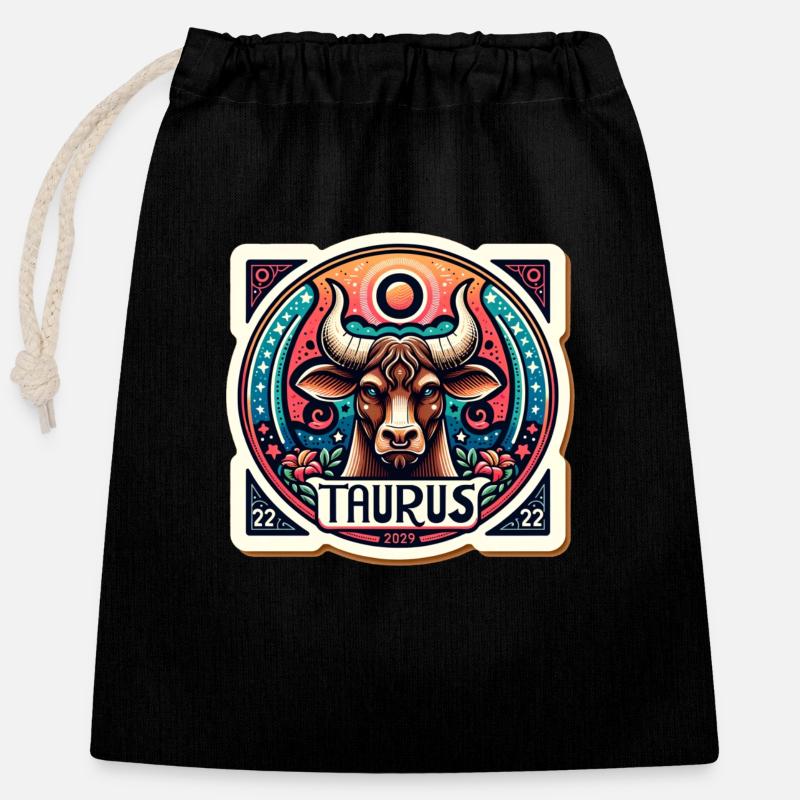 Taurus Sternzeichen - Verschließbarer Geschenkbeutel aus Baumwolle (25x30cm) - Schwarz