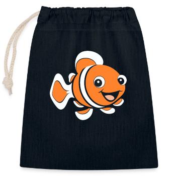 Humour petit poisson clown - Sac cadeau en coton avec cordon (25 x 30 cm) - bleu marine - Devant