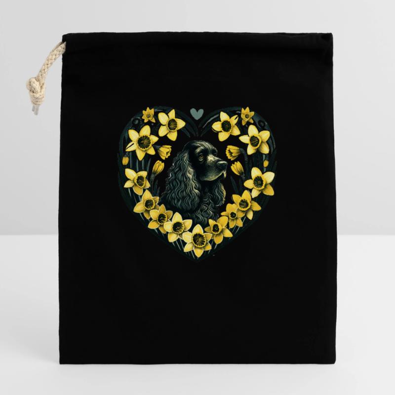 Cocker noir Sac cadeau en coton avec cordon (25 x 30 cm)