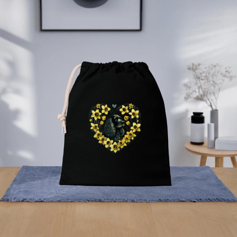 Cocker noir Sac cadeau en coton avec cordon (25 x 30 cm)