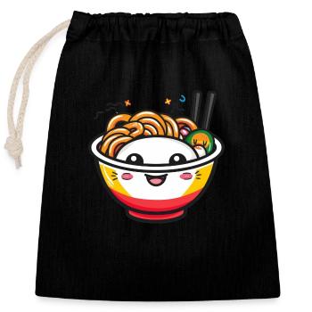Happy kawaii noodle bowl with chopsticks - Closable cotton gift bag (25x30cm) - black - Front