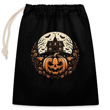 Halloween pumpkin and haunted house - Closable cotton gift bag (25x30cm) - black - Front