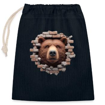 Bär im Loch - Verschließbarer Geschenkbeutel aus Baumwolle (25x30cm) - Navy - Vorne