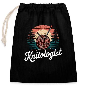 Passion for knitting - Closable cotton gift bag (25x30cm) - black - Front
