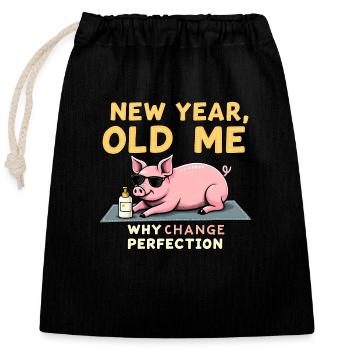 Funny Pig - New Year Design - Closable cotton gift bag (25x30cm) - black - Front