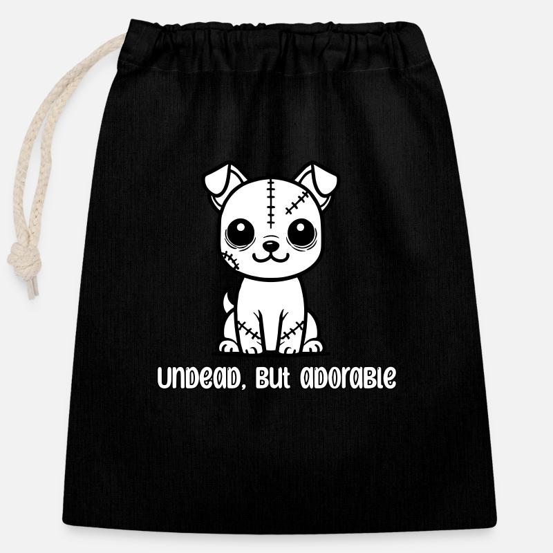 Zombie Puppy - Untotes, aber entzückendes Design - Verschließbarer Geschenkbeutel aus Baumwolle (25x30cm) - Schwarz