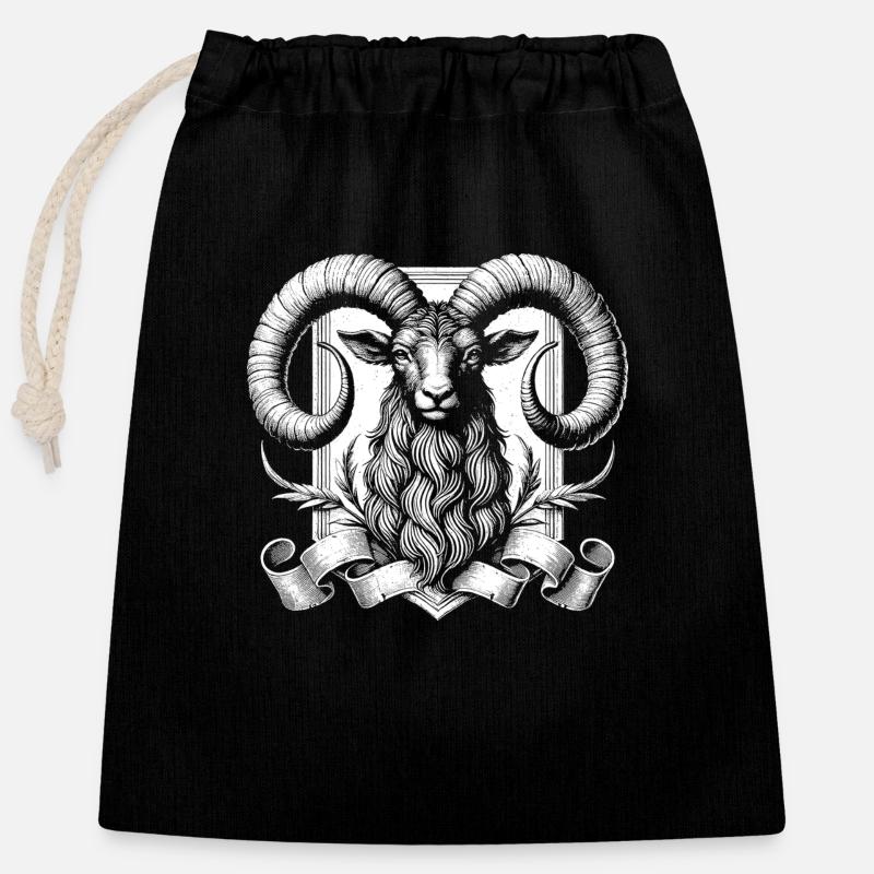 Bélier - Sac cadeau en coton avec cordon (25 x 30 cm) - noir