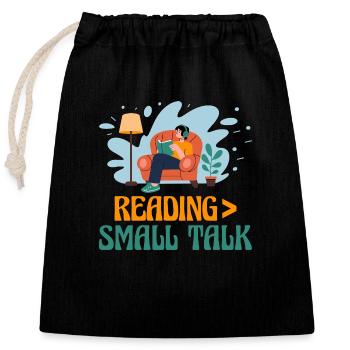 Reading Small Talk Sayings For Introverts - Closable cotton gift bag (25x30cm) - black - Front