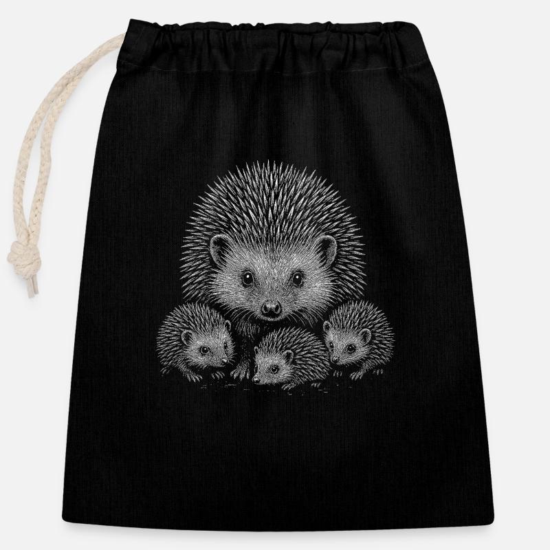 Hérisson - Sac cadeau en coton avec cordon (25 x 30 cm) - noir