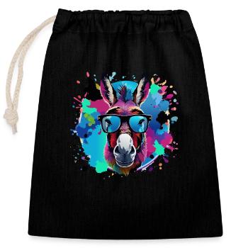 Esel,graffiti ,malerei , bunt,Nerd - Verschließbarer Geschenkbeutel aus Baumwolle (25x30cm) - Schwarz - Vorne