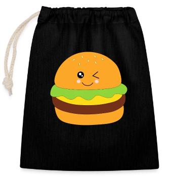 Burger, fast food, essen, kochen - Verschließbarer Geschenkbeutel aus Baumwolle (25x30cm) - Schwarz - Vorne