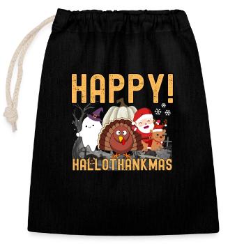 Frohes Heiliges Erntedankfest Weihnachten - Frohe Halothankmas - Verschließbarer Geschenkbeutel aus Baumwolle (25x30cm) - Schwarz - Vorne