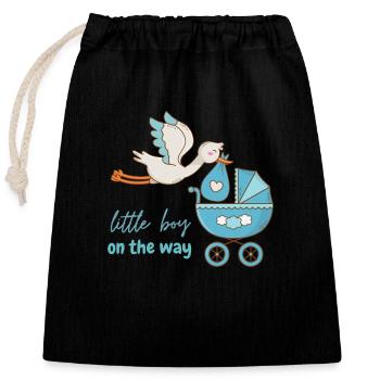 Little boy on the way with stork - Closable cotton gift bag (25x30cm) - black - Front