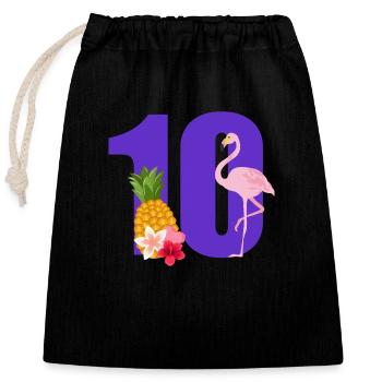 10th Anniversary Flamingo - Closable cotton gift bag (25x30cm) - black - Front
