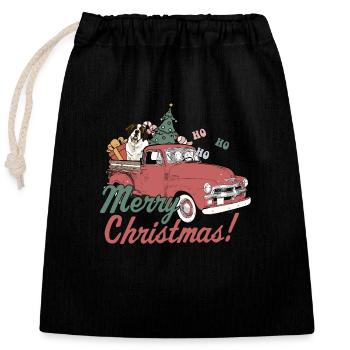 Vintage Red Pick Up Truck Merry Christmas Saint - Verschließbarer Geschenkbeutel aus Baumwolle (25x30cm) - Schwarz - Vorne