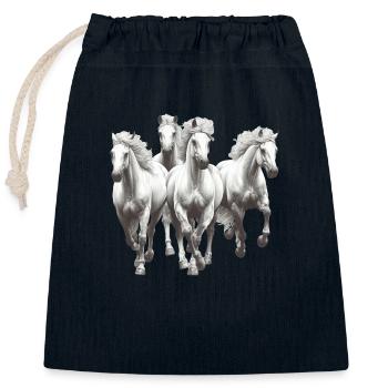 Chevaux - Sac cadeau en coton avec cordon (25 x 30 cm) - bleu marine - Devant