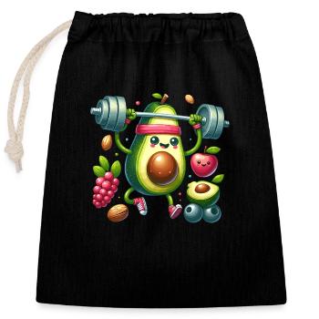 Avocado Workout Fun - Closable cotton gift bag (25x30cm) - black - Front