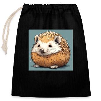 Niedlicher Igel - Verschließbarer Geschenkbeutel aus Baumwolle (25x30cm) - Schwarz - Vorne