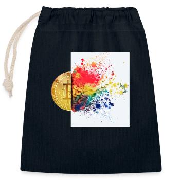Crypto Brain 1 Bitcoin BTC ETH - Sac cadeau en coton avec cordon (25 x 30 cm) - bleu marine - Devant