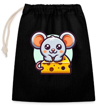 Mouse with cheese - Closable cotton gift bag (25x30cm) - black - Front
