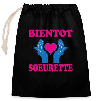 SOON TO BE A SISTER - Closable cotton gift bag (25x30cm) - black - Front