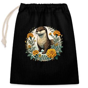 Otter - Closable cotton gift bag (25x30cm) - black - Front