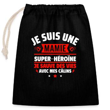 Cadeau pour grand-mère : Mamie super-héroïne - Sac cadeau en coton avec cordon (25 x 30 cm) - noir - Devant